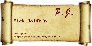 Pick Jolán névjegykártya